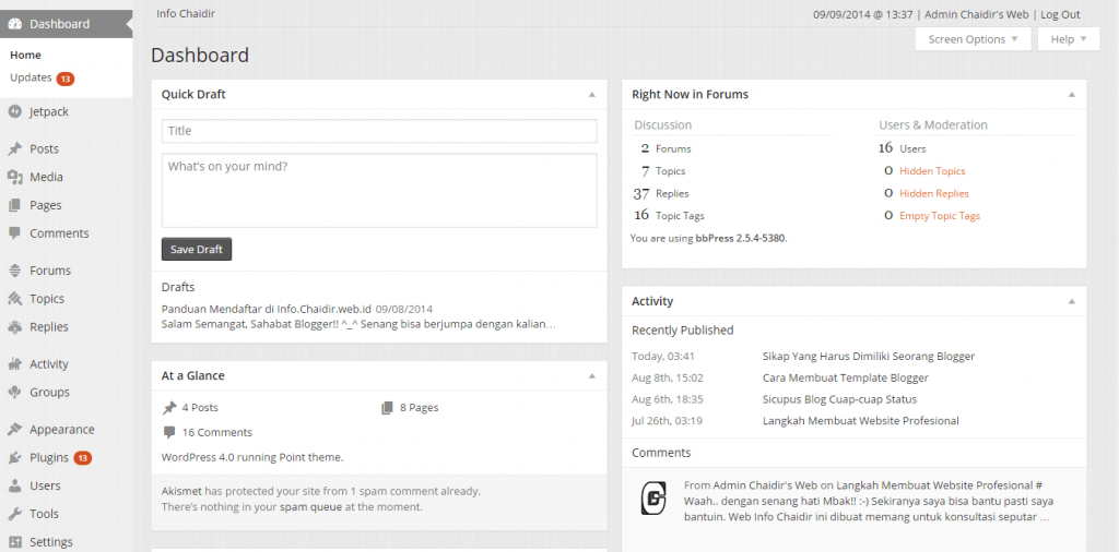 Dashboard WordPress