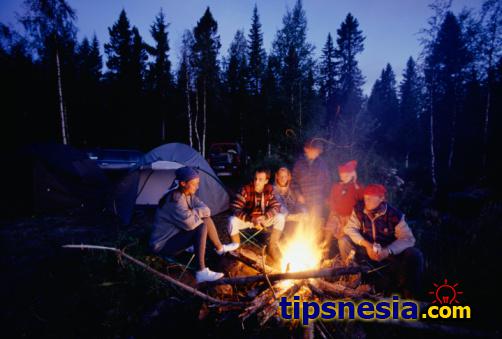 Group of people sitting by campfire