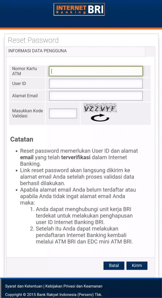 reset pasword ib bri